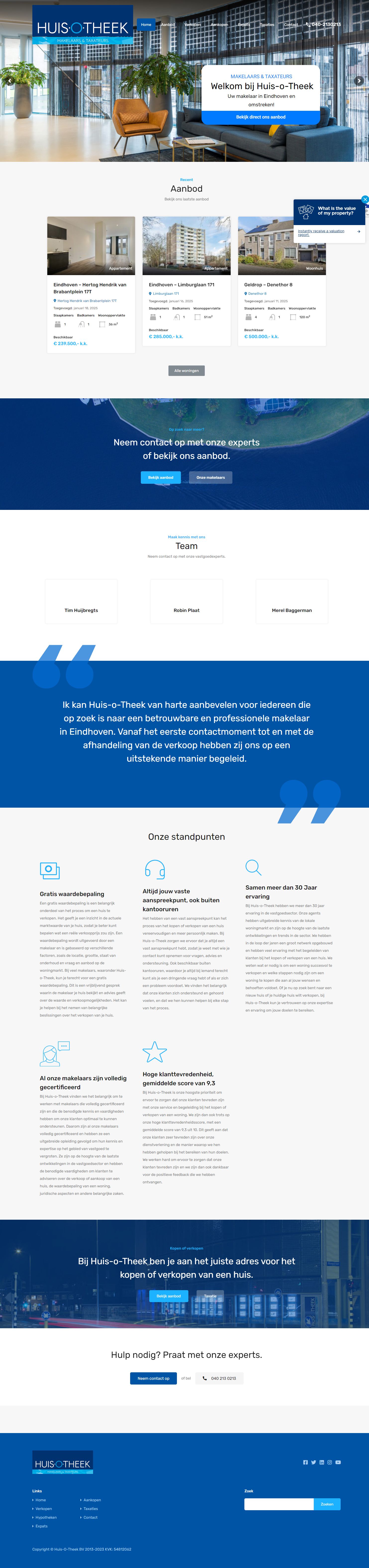 Screenshot van de website van www.huis-o-theek.nl