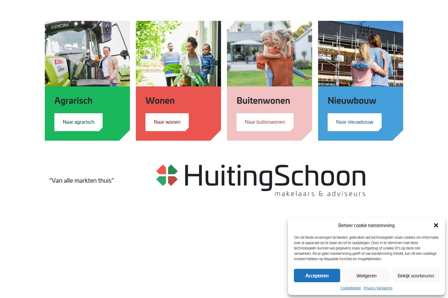 Screenshot van de website van huitingschoon.nl