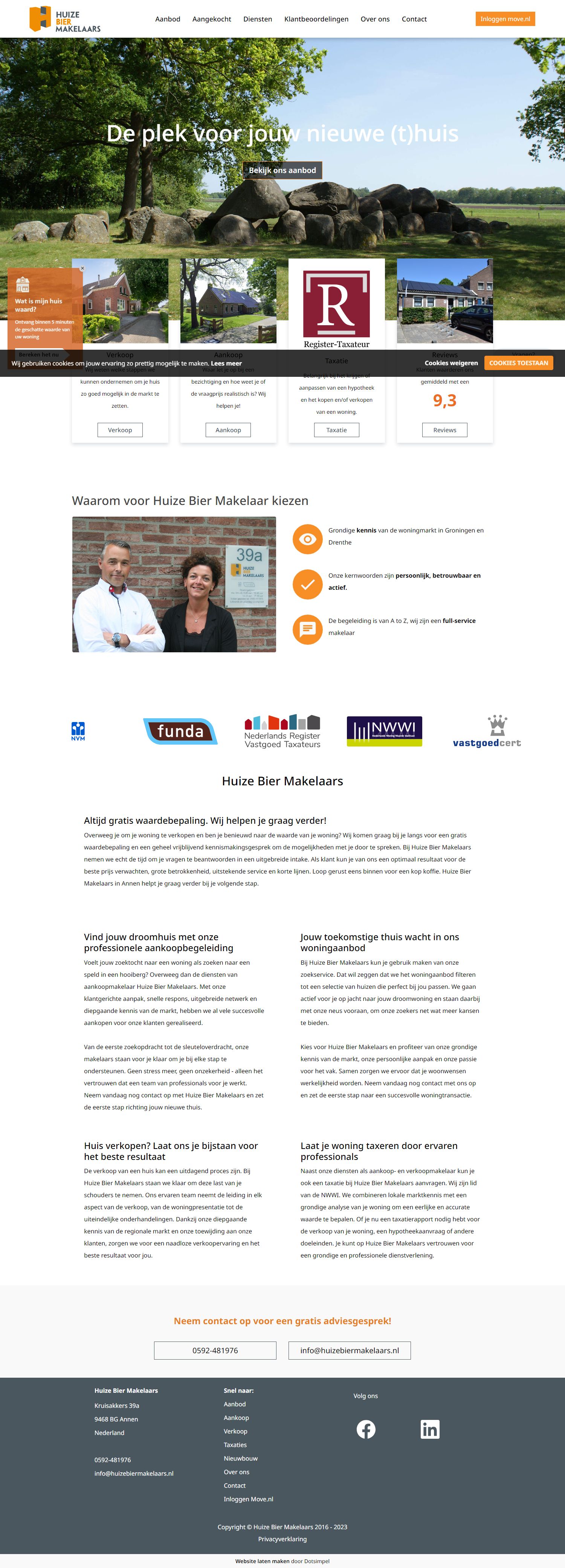 Screenshot van de website van www.huizebiermakelaars.nl