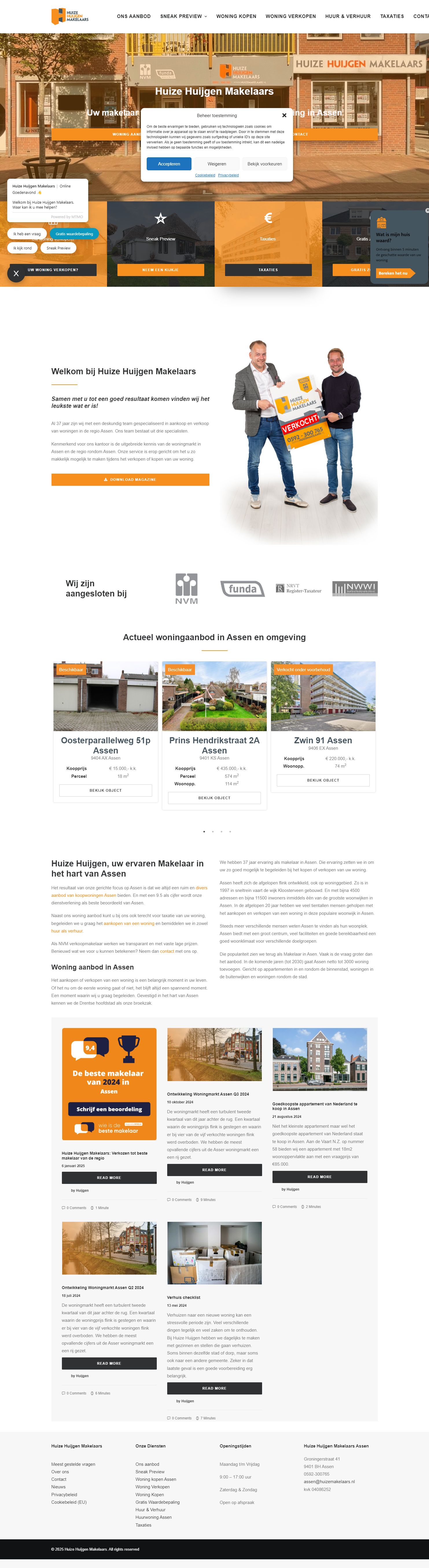 Screenshot van de website van www.huizehuijgenmakelaars.nl