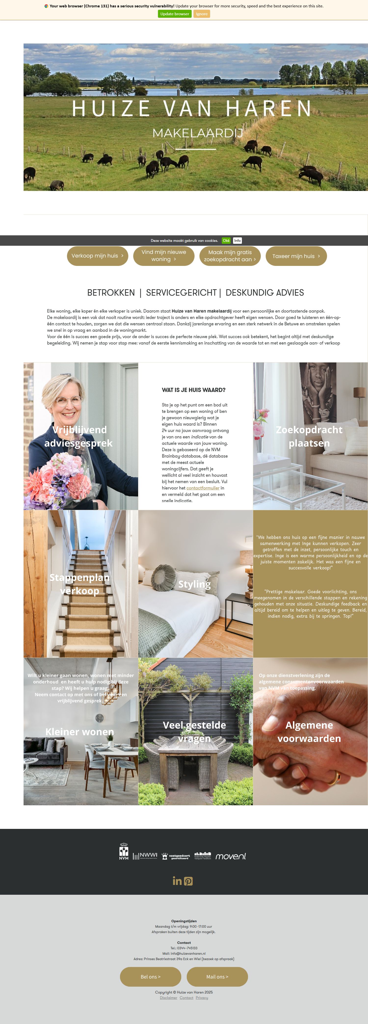 Screenshot van de website van www.huizevanharen.nl