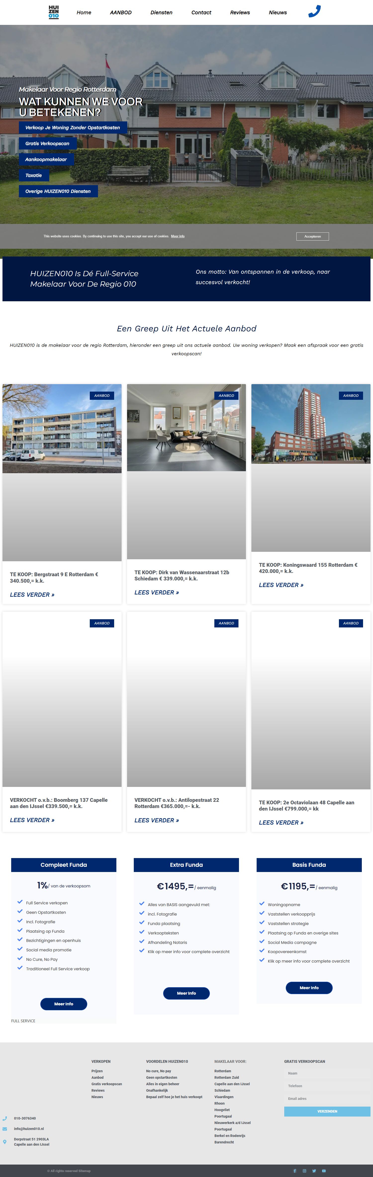 Screenshot of the website of www.huizen010.nl