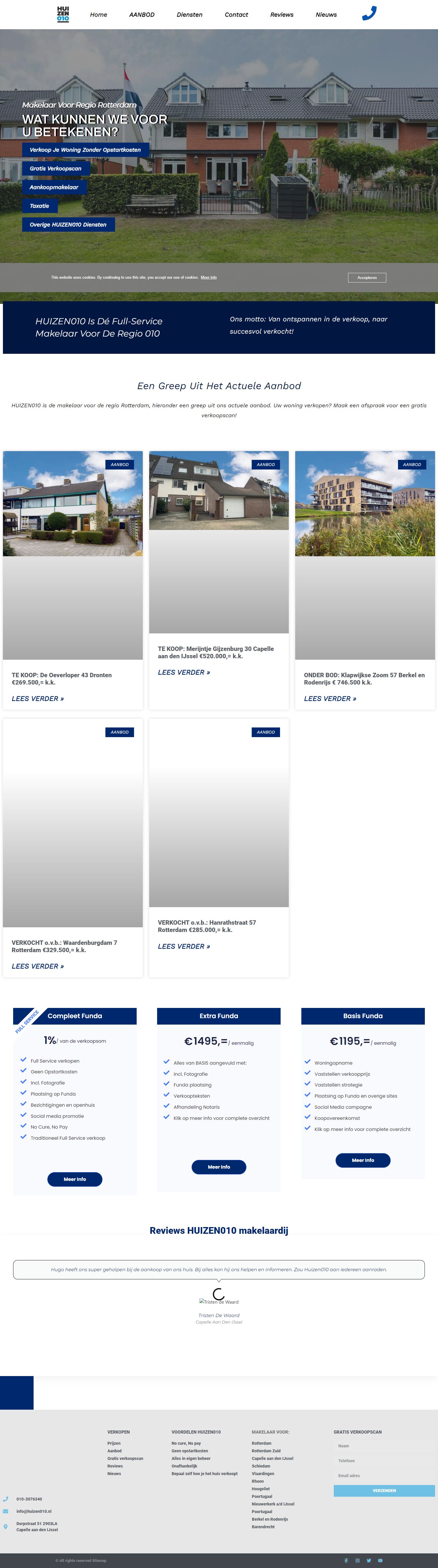 Screenshot van de website van www.huizen010.nl