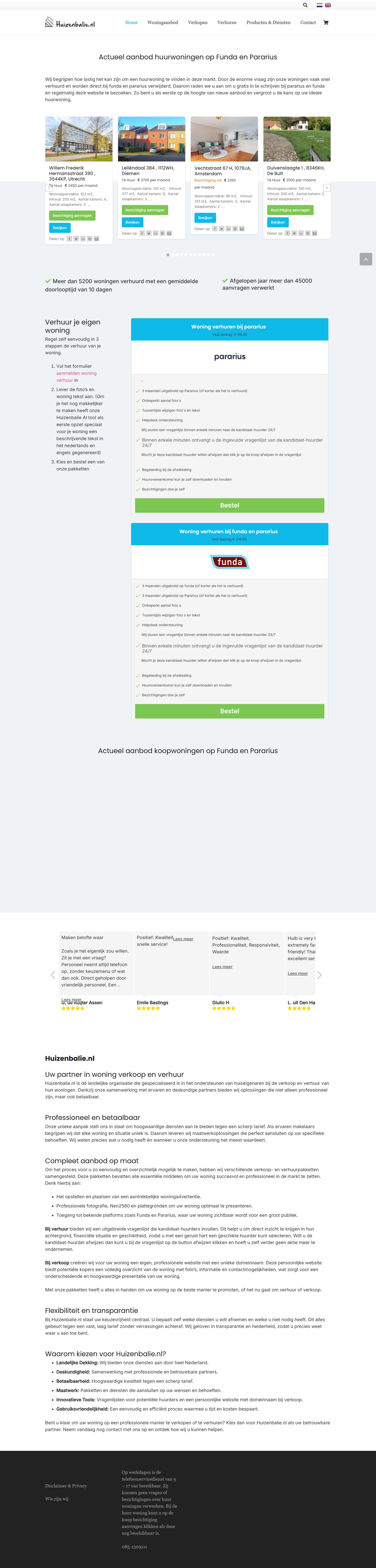 Screenshot of the website of www.huizenbalie.nl