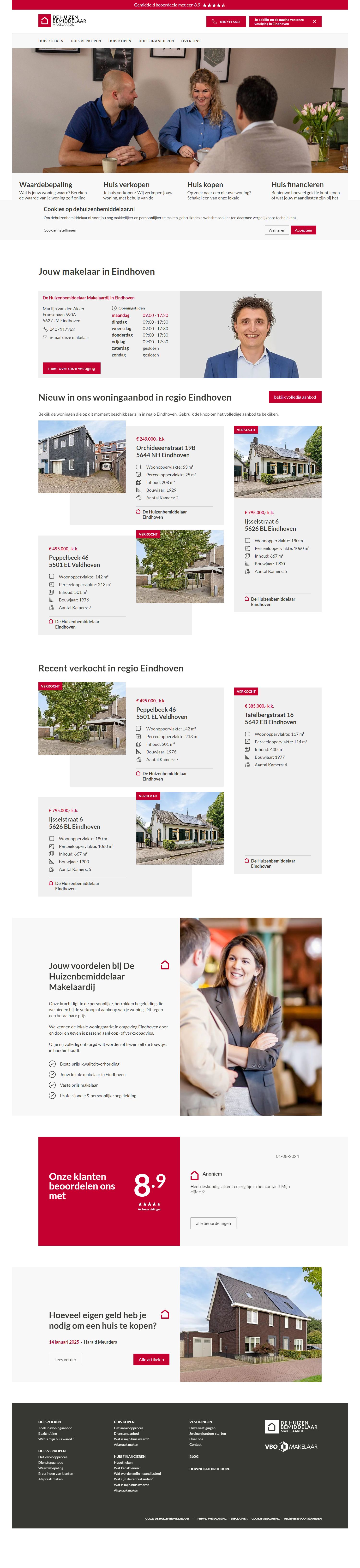 Screenshot van de website van www.dehuizenbemiddelaar.nl