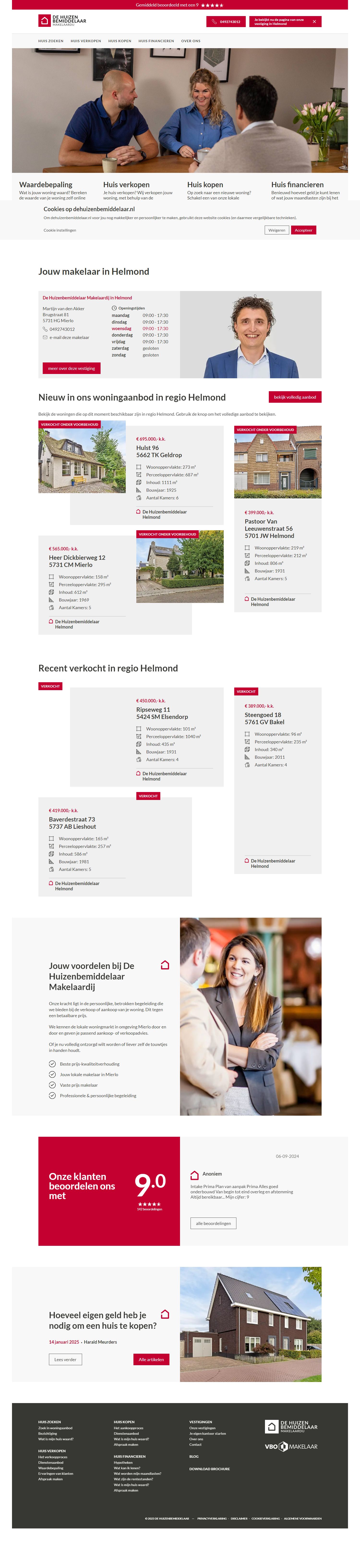 Screenshot van de website van www.dehuizenbemiddelaar.nl