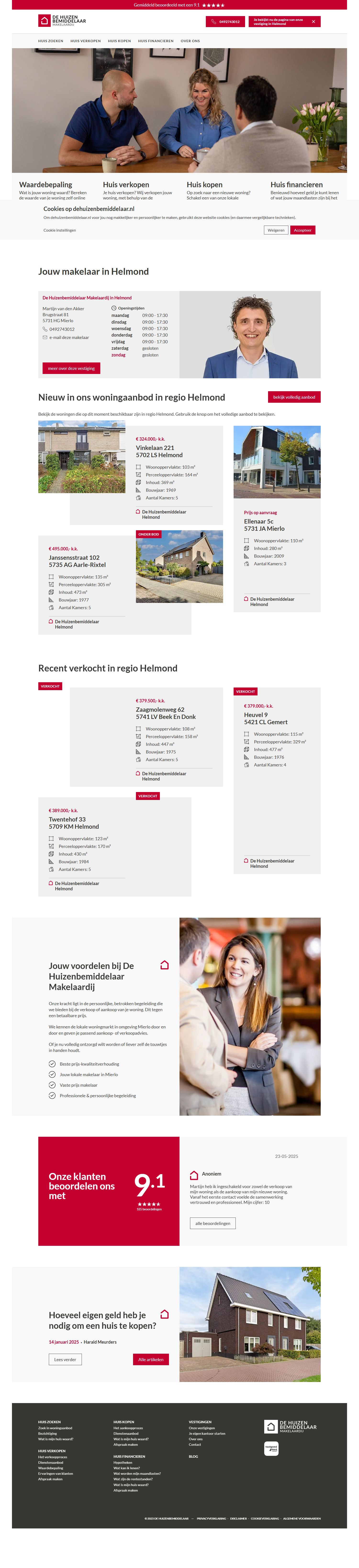 Screenshot van de website van www.dehuizenbemiddelaar.nl