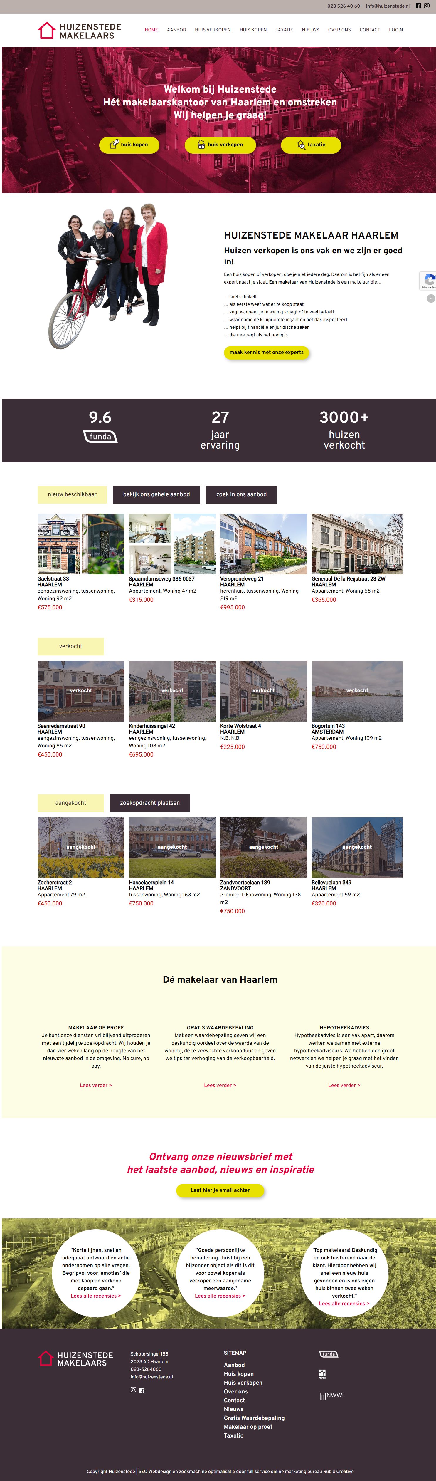 Screenshot of the website of www.huizenstede.nl