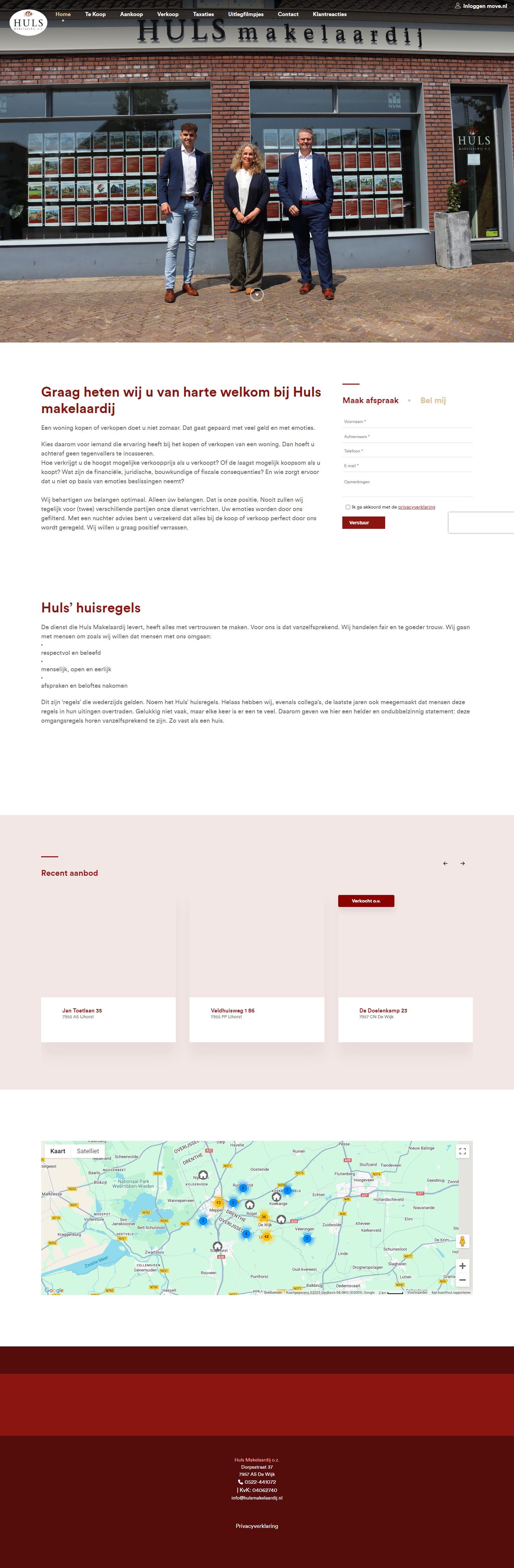 Screenshot van de website van www.hulsmakelaardij.nl