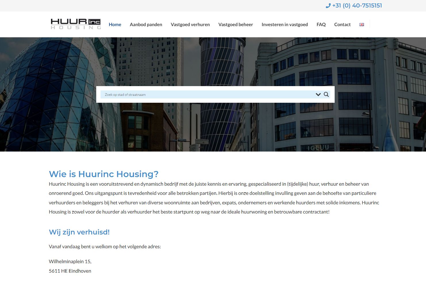 Screenshot van de website van www.huurinc.nl