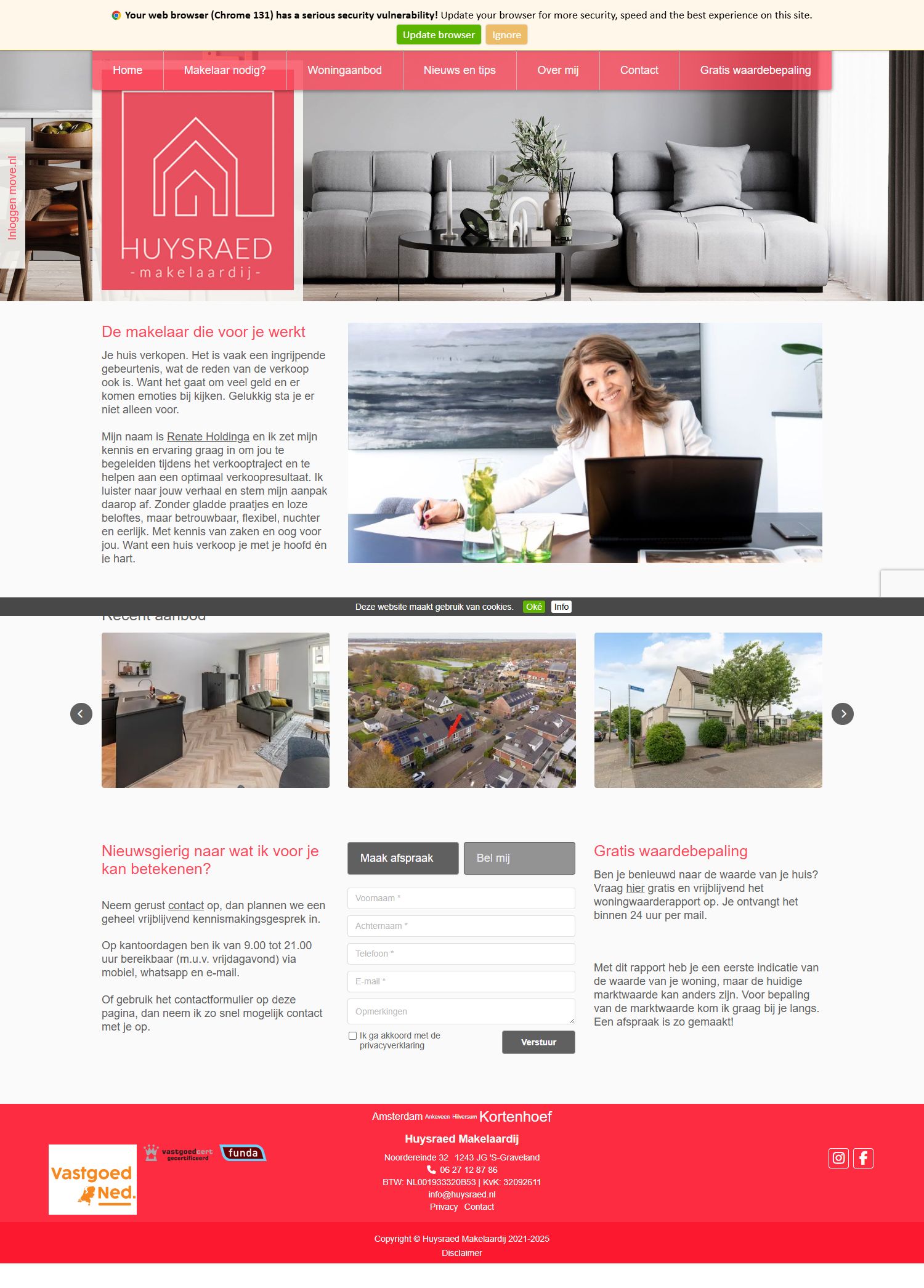 Screenshot van de website van www.huysraed.nl