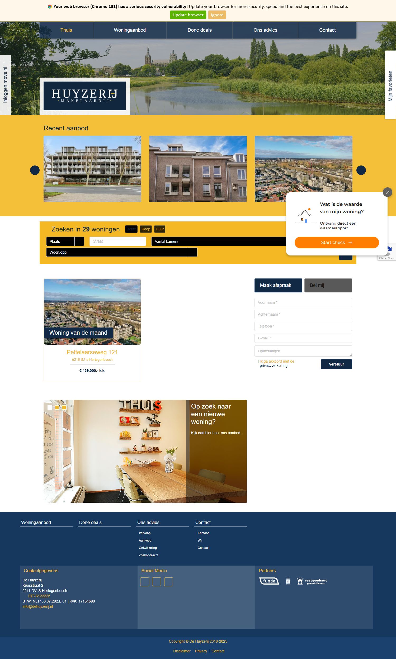Screenshot van de website van www.dehuyzerij.nl