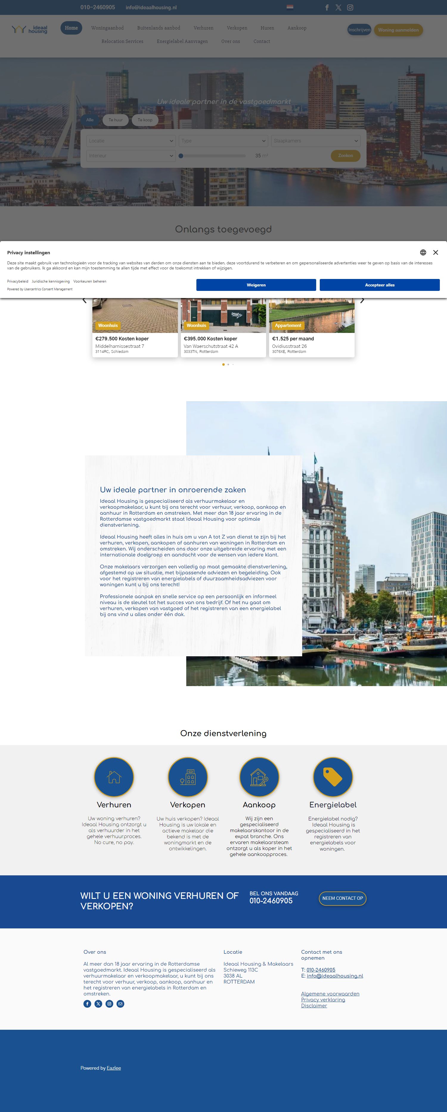 Screenshot van de website van www.ideaalhousing.nl