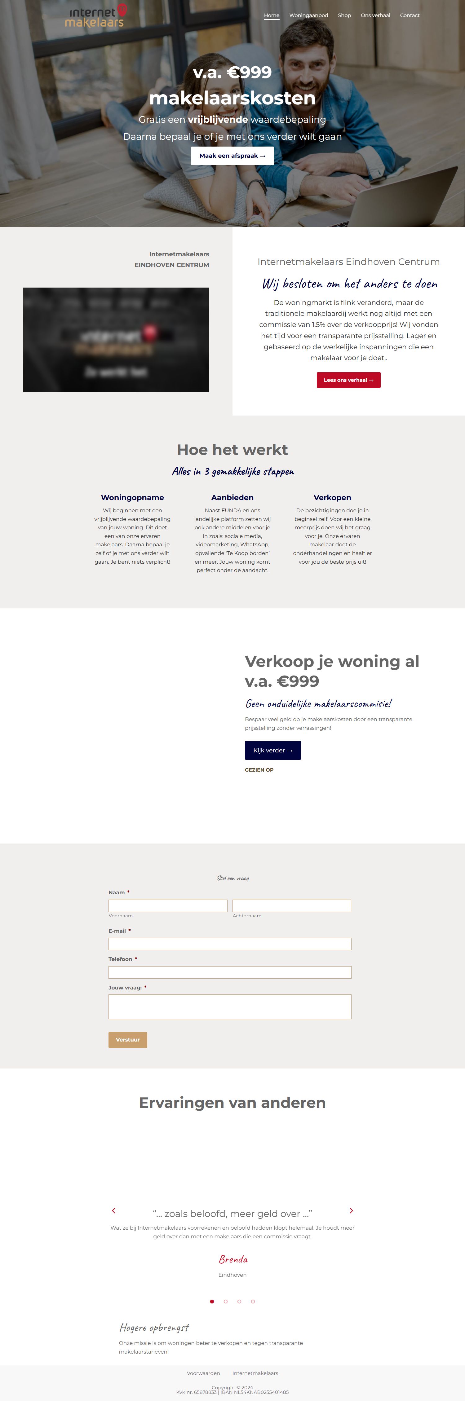 Screenshot van de website van eindhovencentrum.internetmakelaars.nl