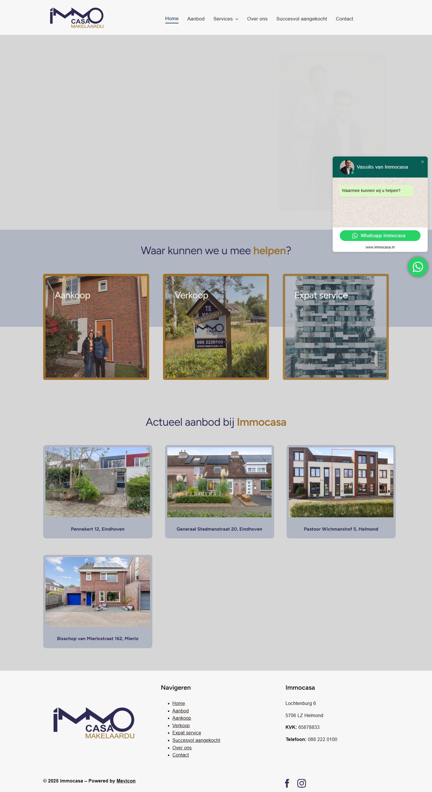 Screenshot of the website of immocasa.nl