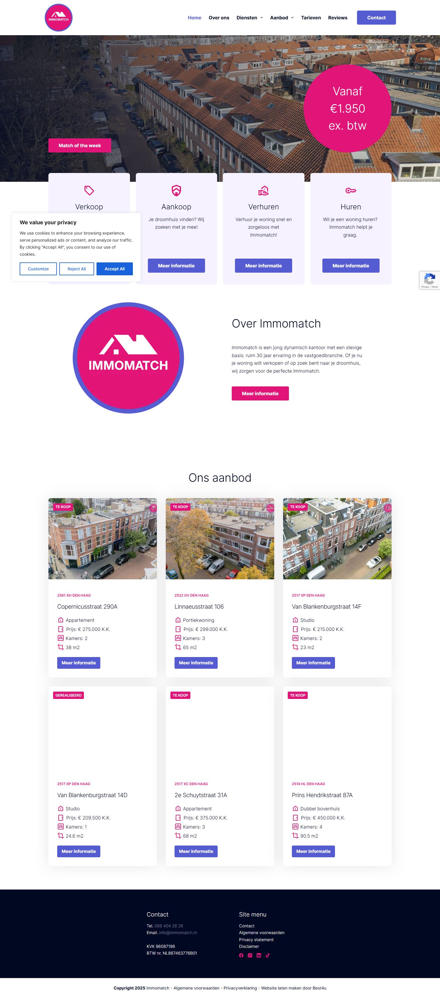 Screenshot van de website van www.immomatch.nl