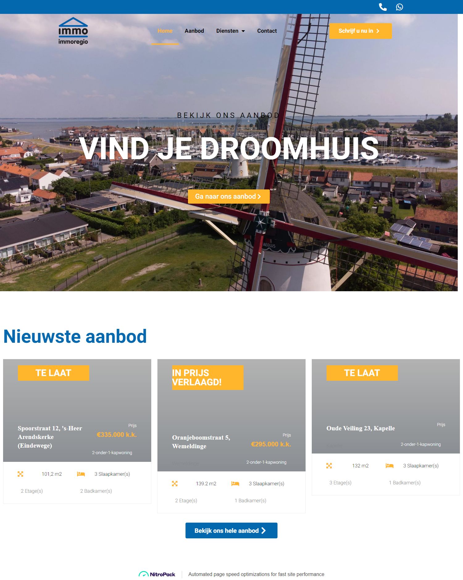 Screenshot van de website van www.immoregio.nl