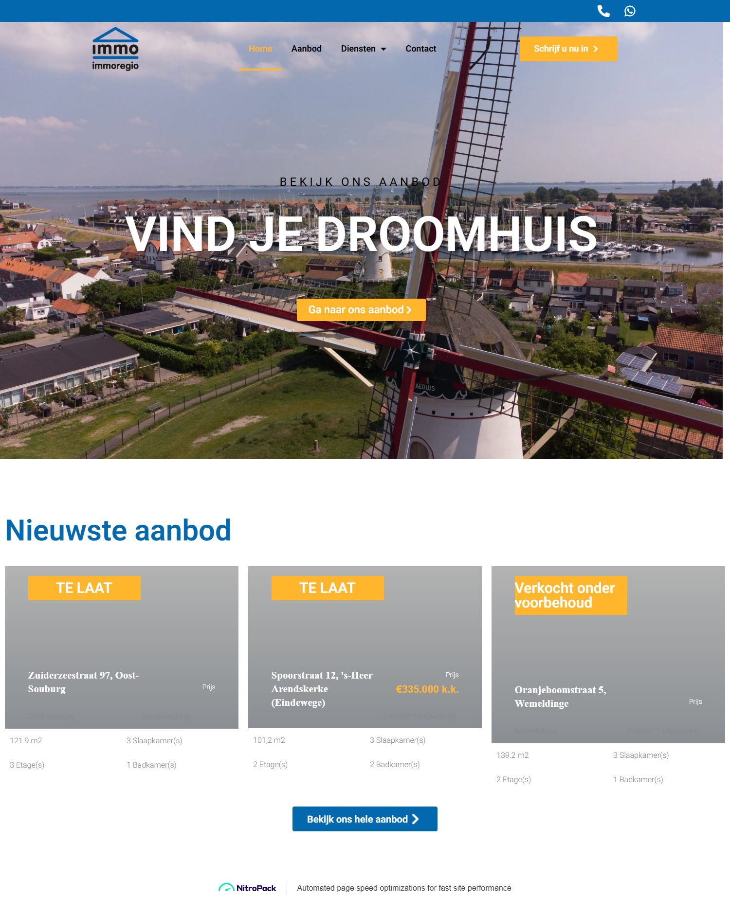 Screenshot van de website van www.immoregio.nl