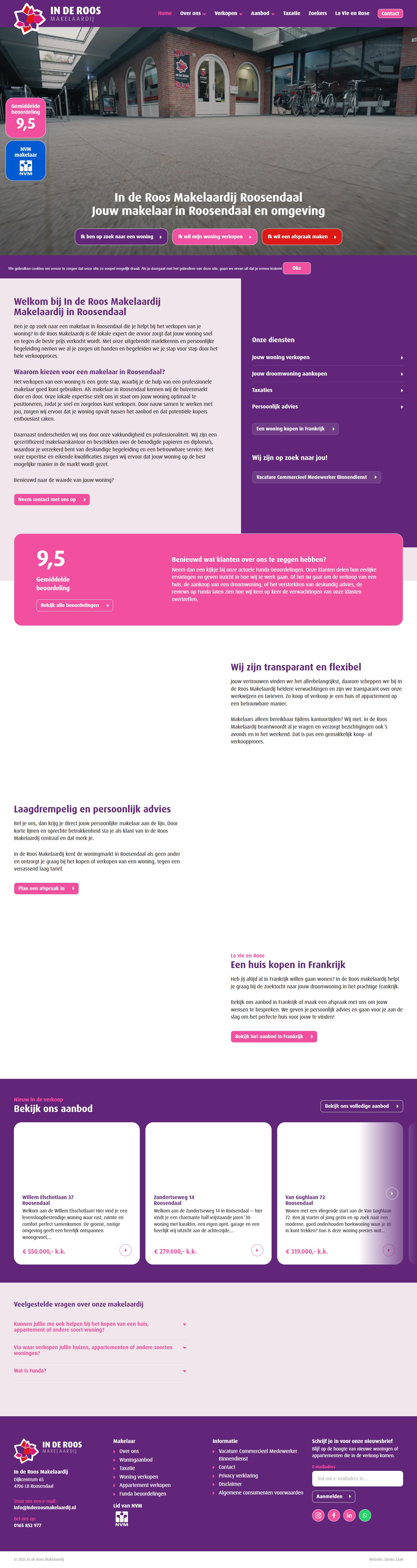 Screenshot van de website van www.inderoosmakelaardij.nl