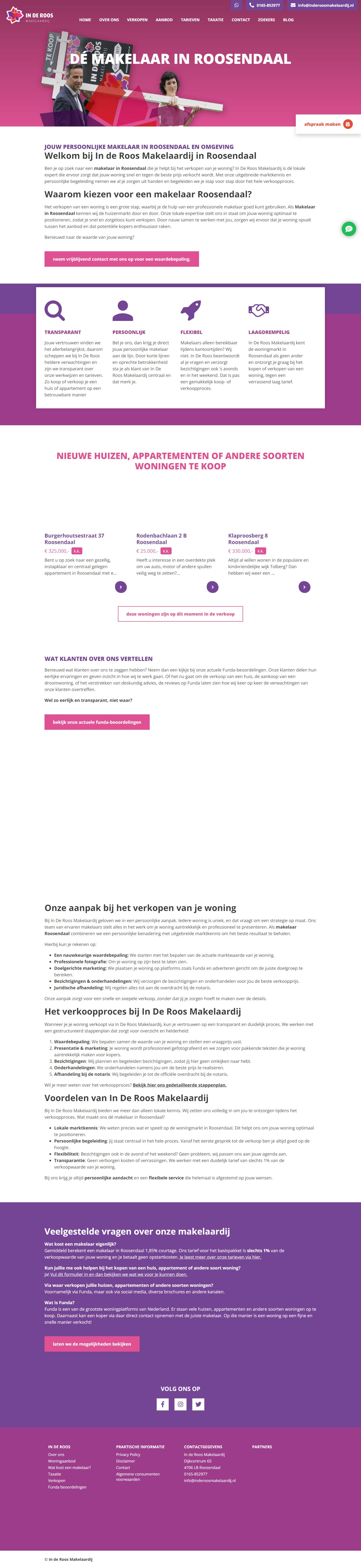 Screenshot van de website van www.inderoosmakelaardij.nl