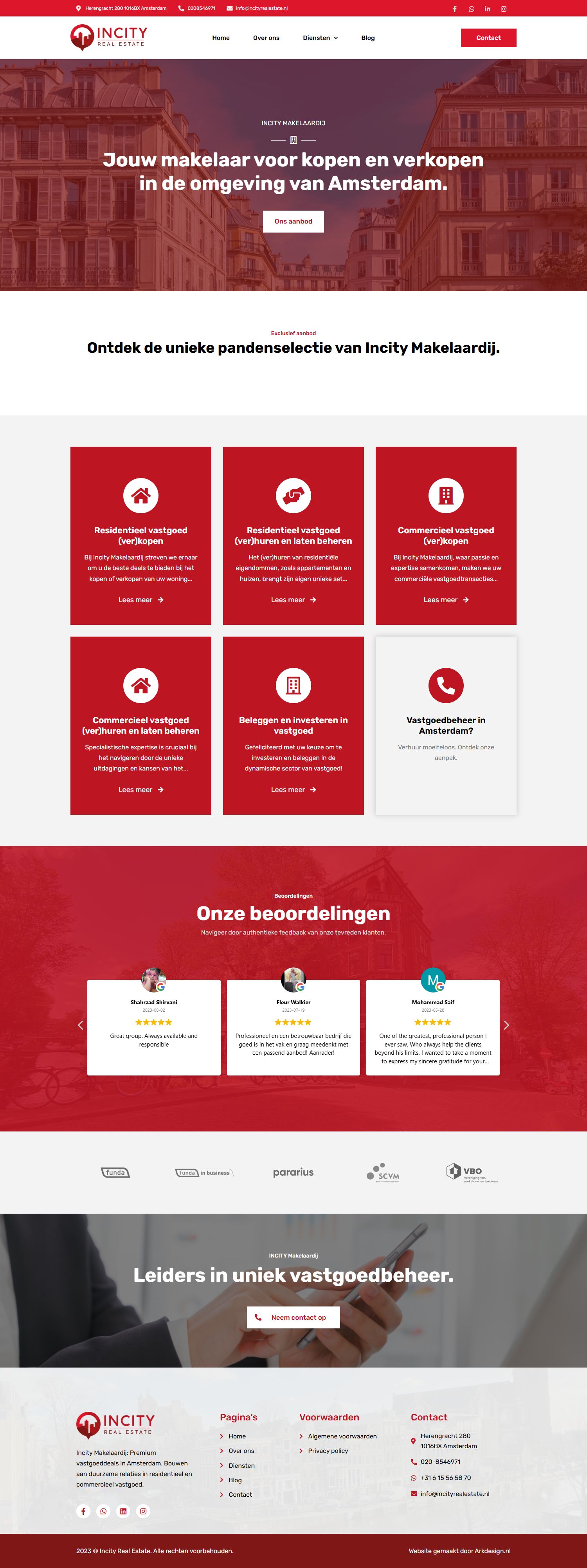 Screenshot van de website van incityrealestate.nl