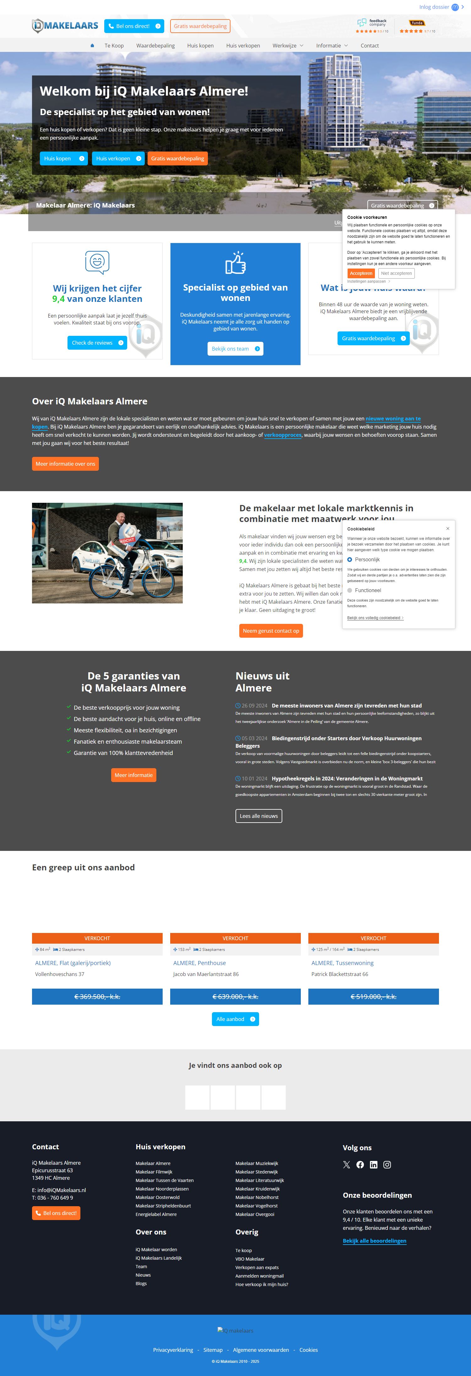 Screenshot van de website van www.iqmakelaarsalmere.nl