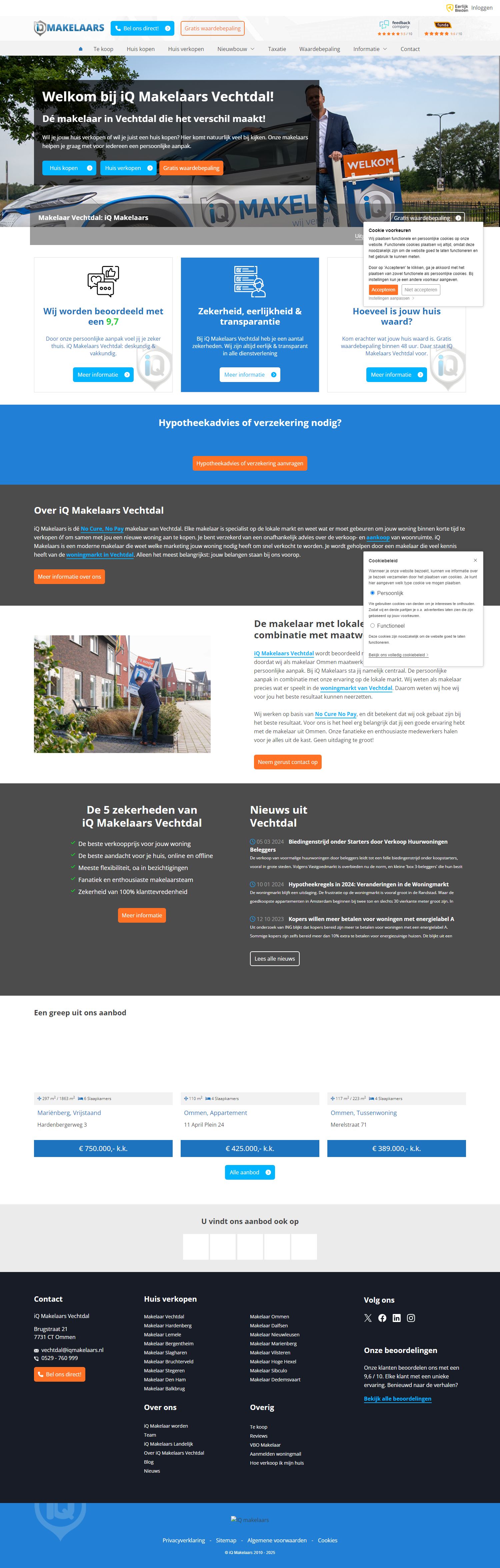 Screenshot van de website van www.iqmakelaarsvechtdal.nl