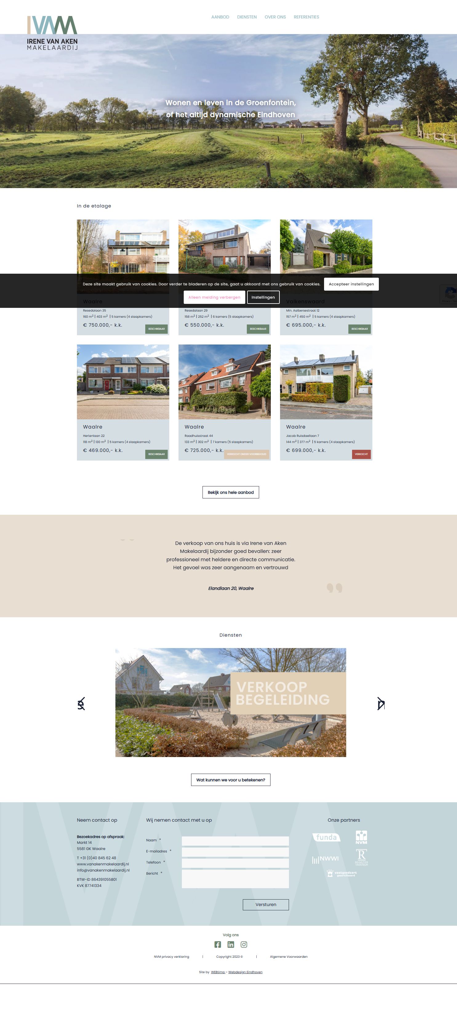 Screenshot van de website van www.vanakenmakelaardij.nl