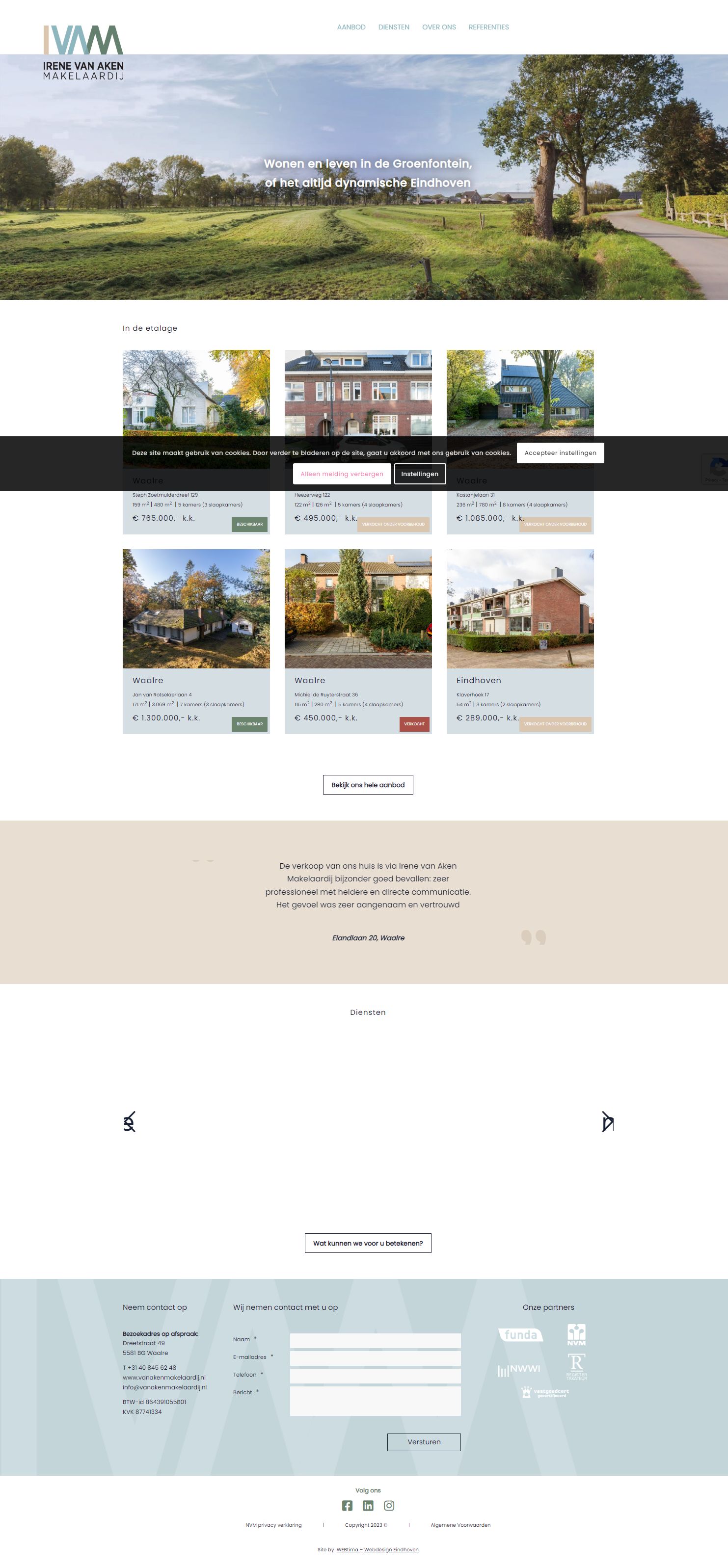 Screenshot van de website van www.vanakenmakelaardij.nl