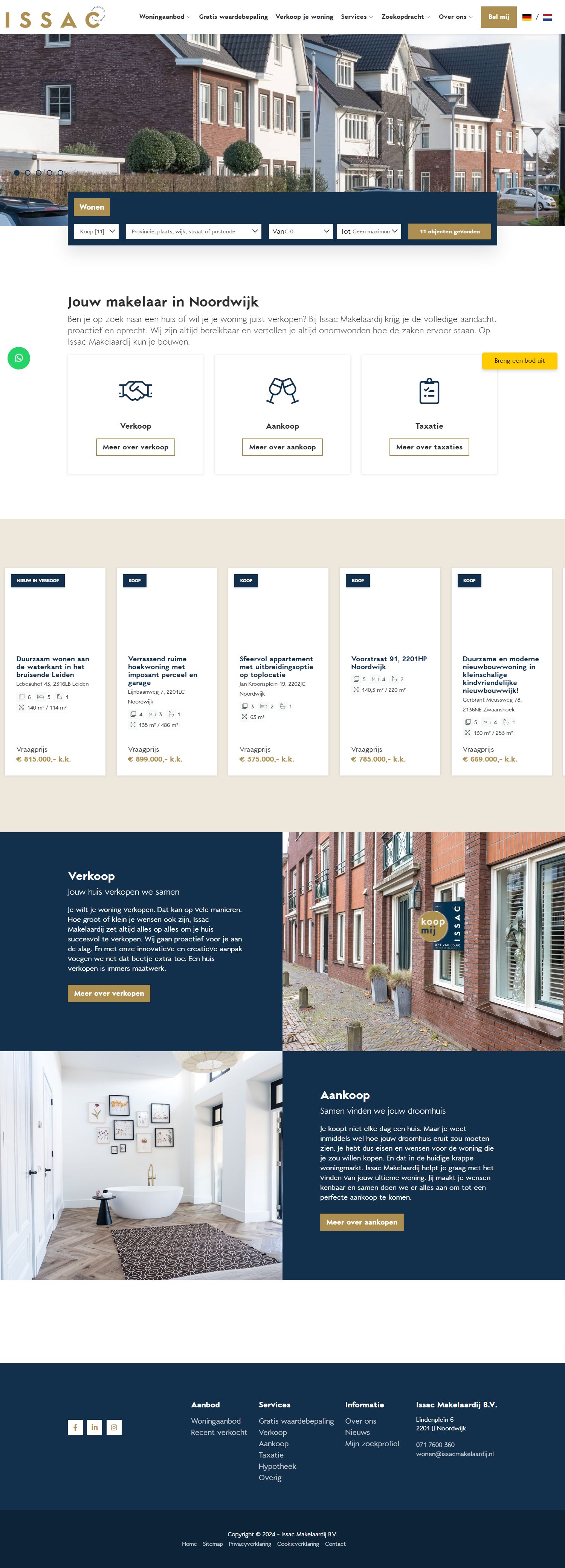Screenshot van de website van www.issacmakelaardij.nl