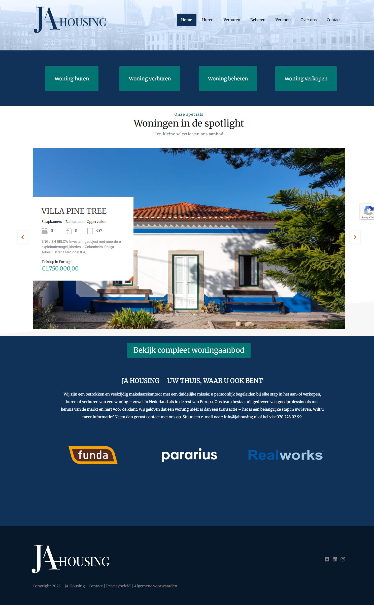 Screenshot van de website van jahousing.nl