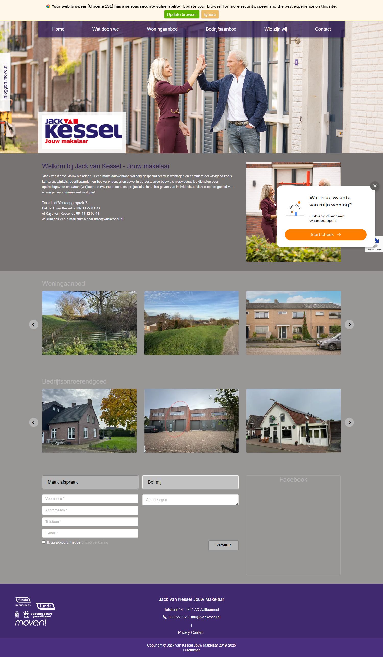Screenshot van de website van www.vankessel.nl
