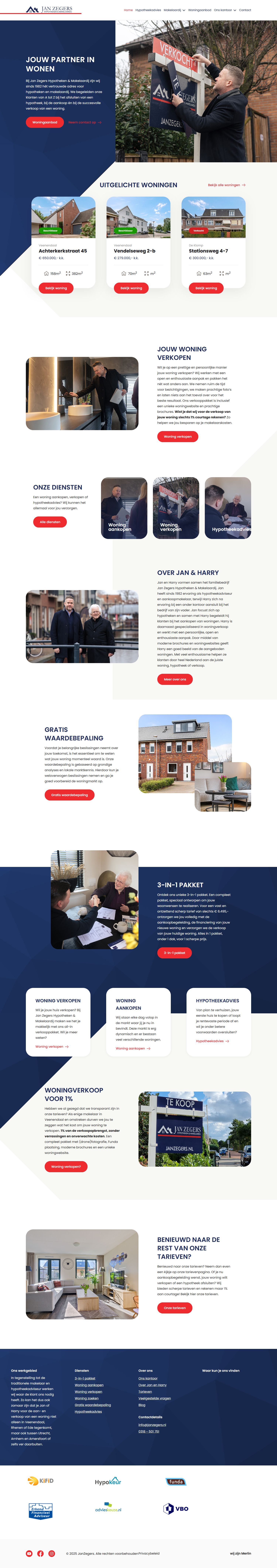 Screenshot van de website van www.janzegers.nl