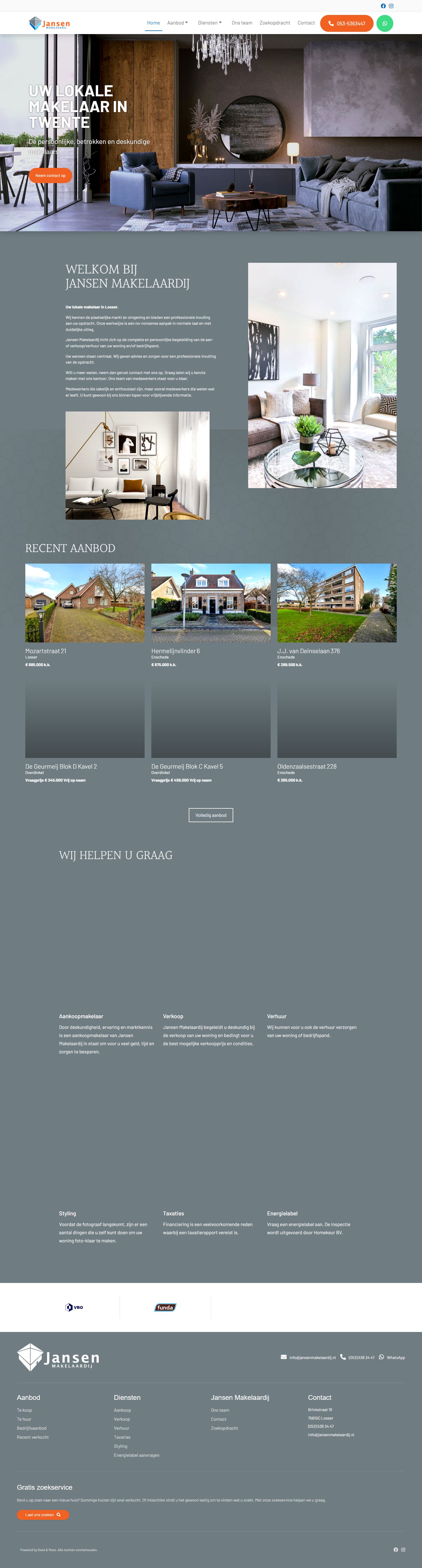 Screenshot van de website van www.jansenmakelaardij.nl