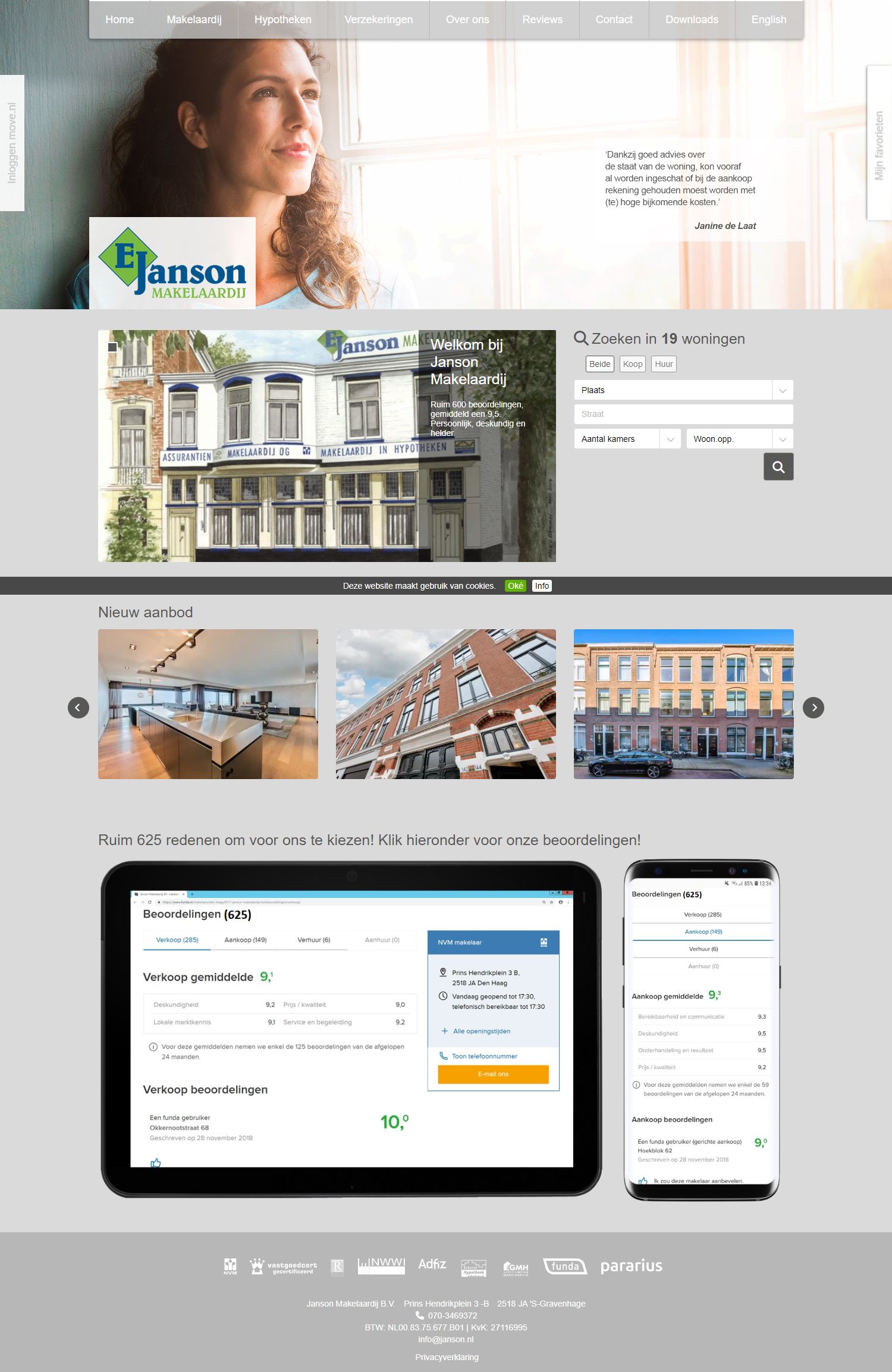 Screenshot van de website van www.janson.nl