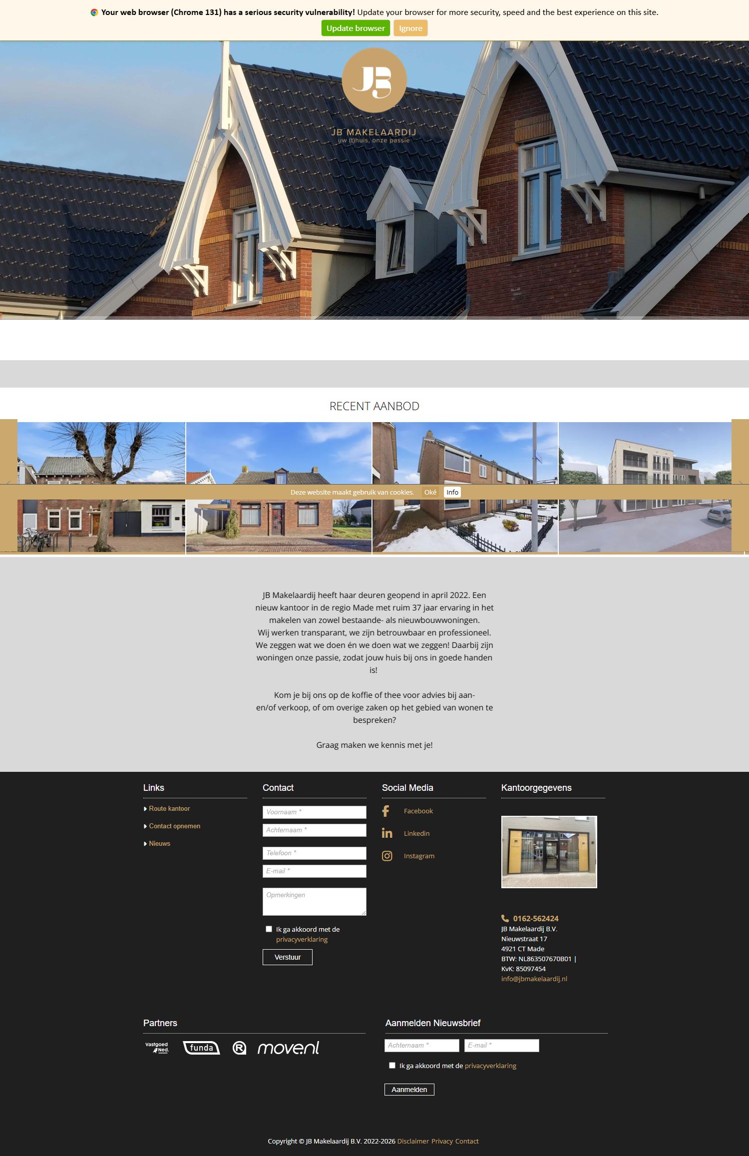 Screenshot van de website van www.jbmakelaardij.nl