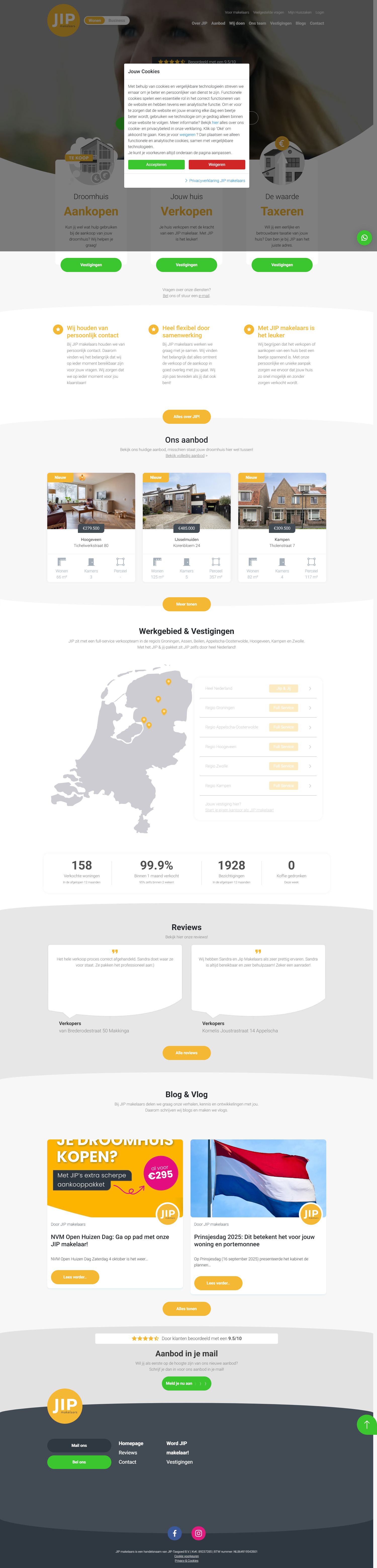 Screenshot of the website of jipmakelaars.nl