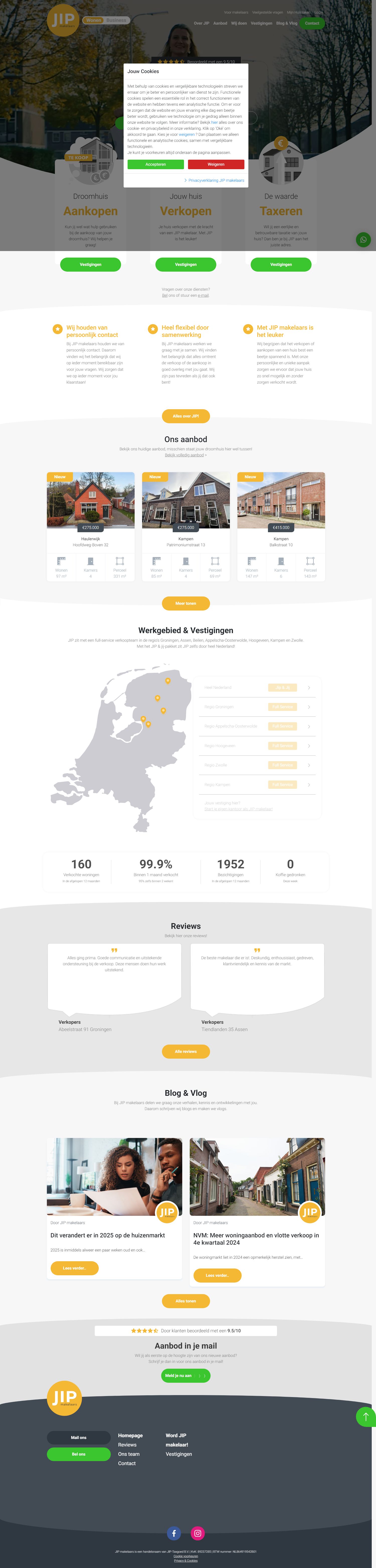 Screenshot van de website van jipmakelaars.nl