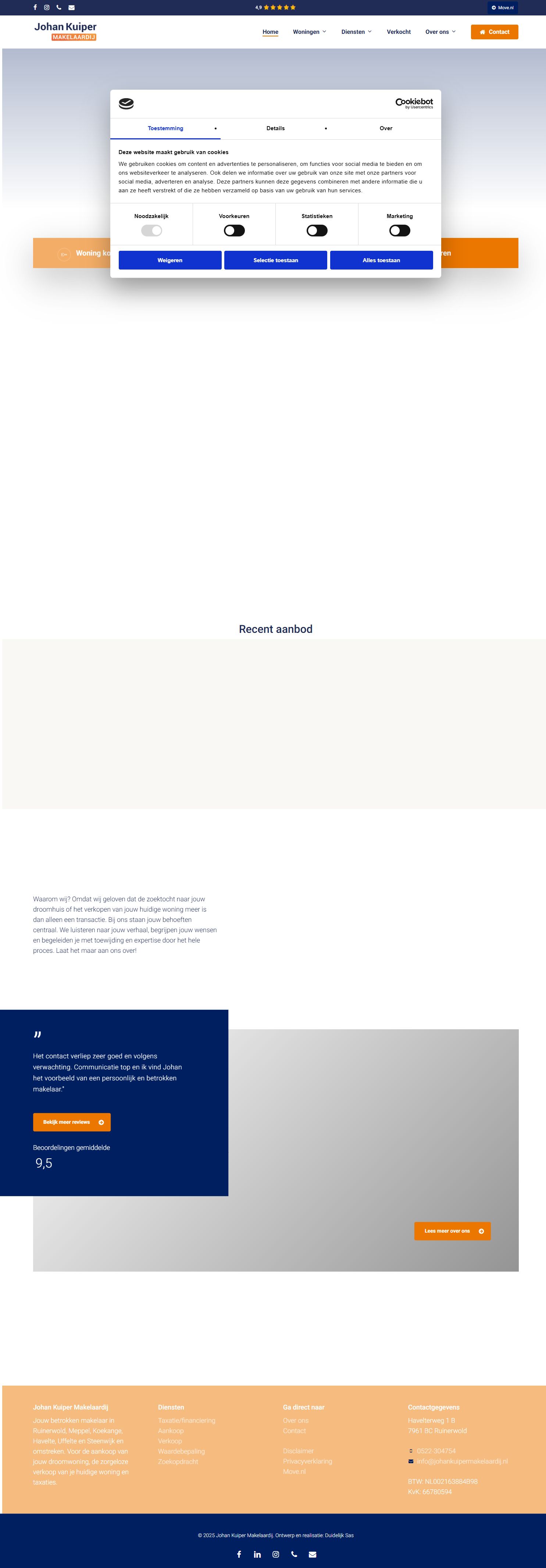 Screenshot of the website of www.johankuipermakelaardij.nl