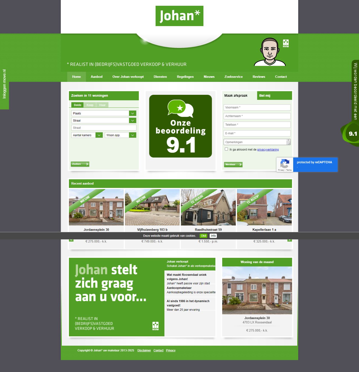 Screenshot van de website van www.johanuwmakelaar.nl