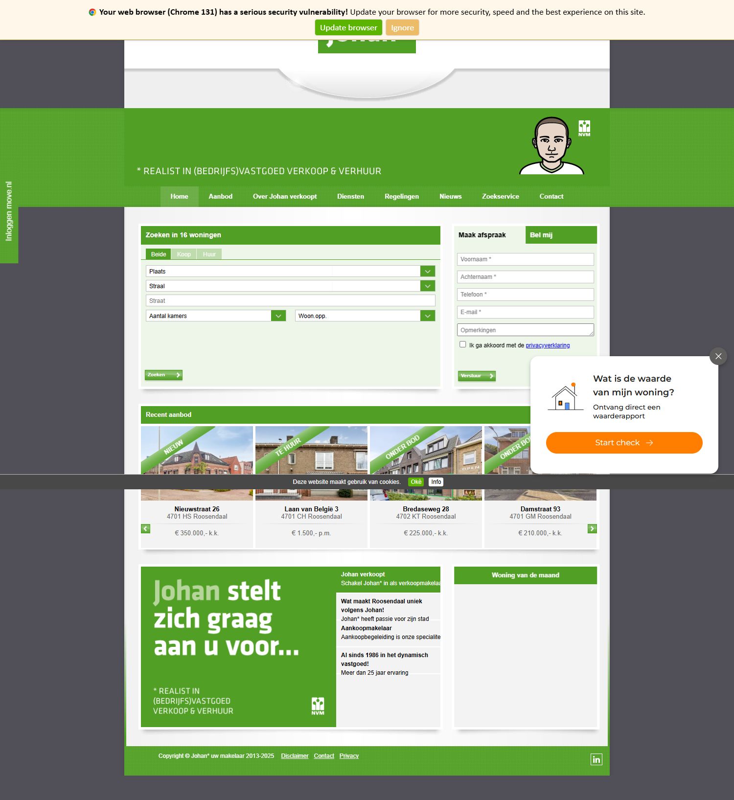 Screenshot van de website van www.johanuwmakelaar.nl