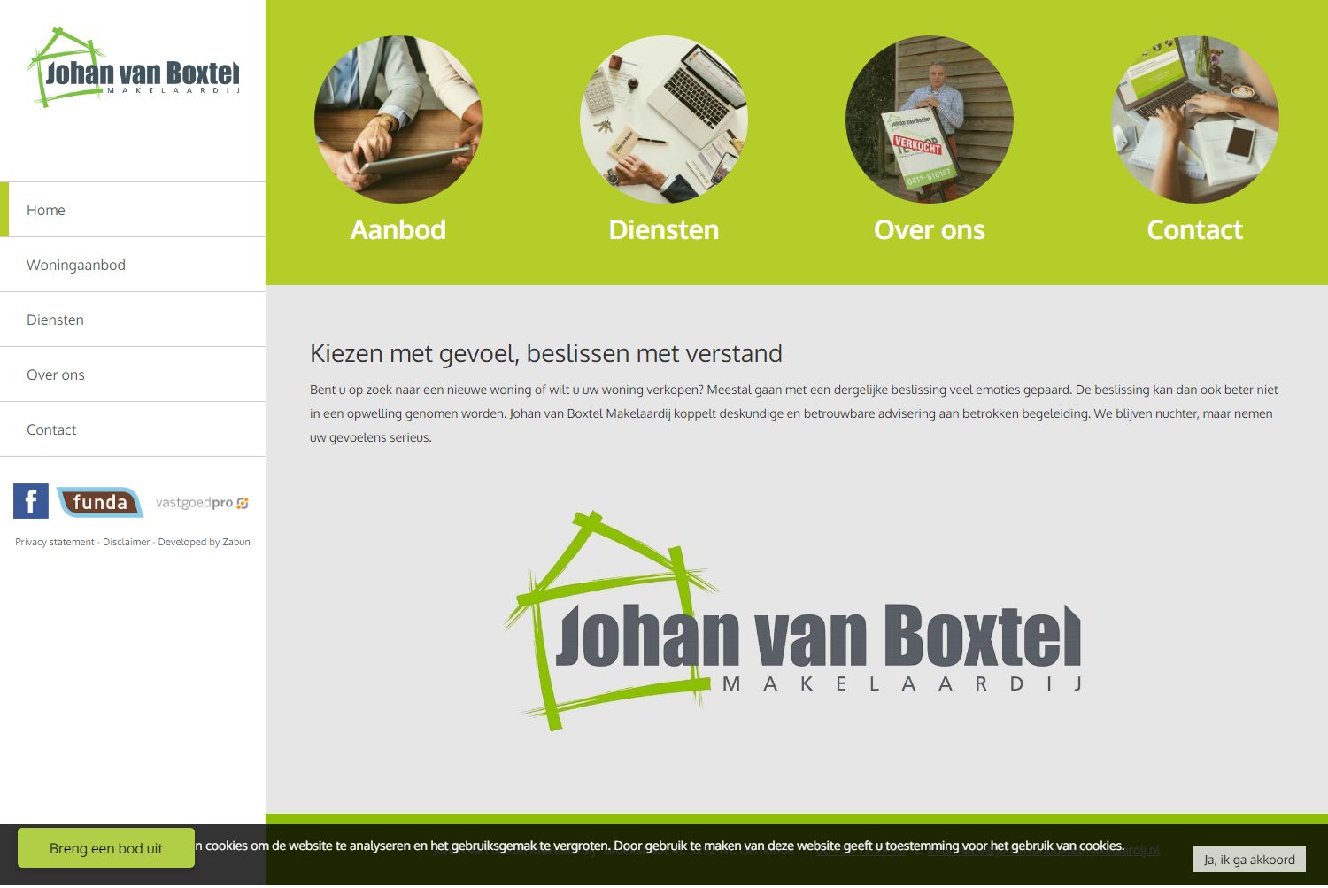 Screenshot van de website van www.johanvanboxtelmakelaardij.nl