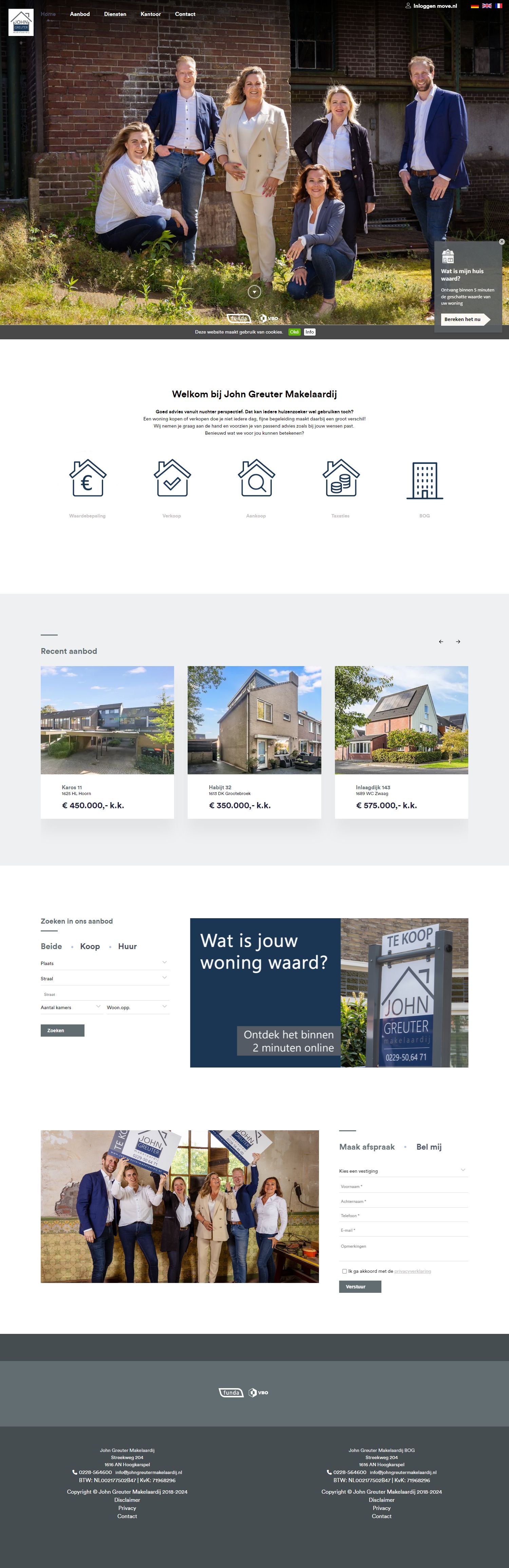 Screenshot van de website van www.johngreutermakelaardij.nl
