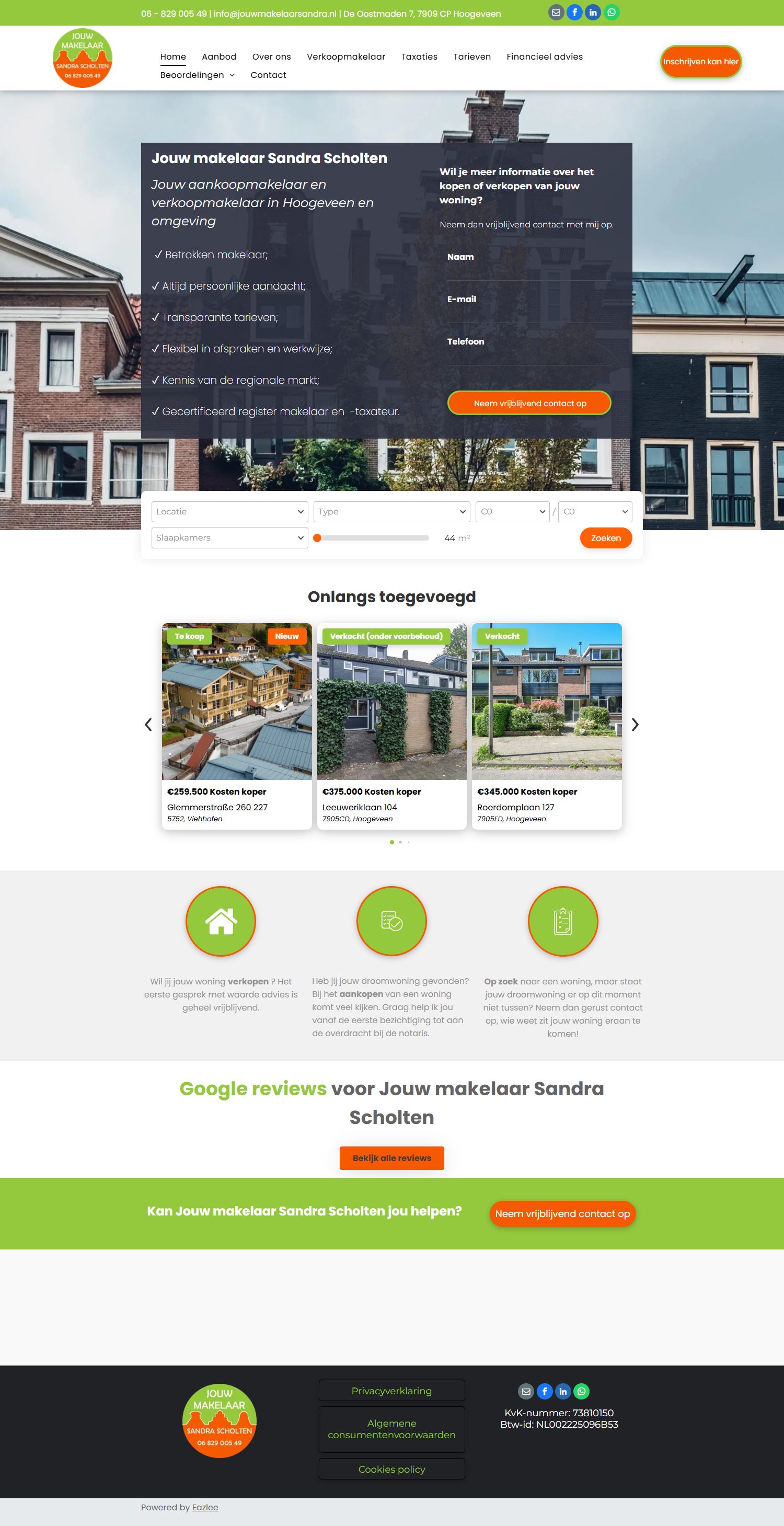 Screenshot van de website van www.jouwmakelaarsandra.nl