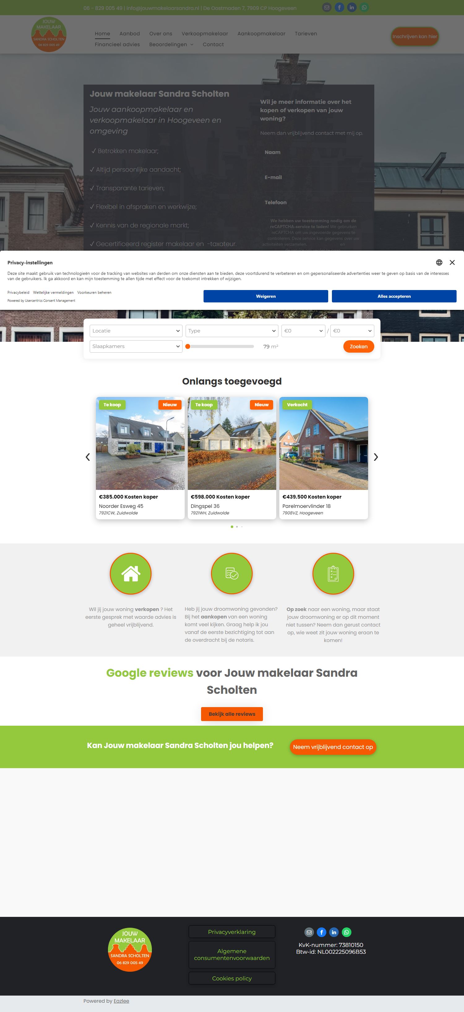Screenshot van de website van www.jouwmakelaarsandra.nl