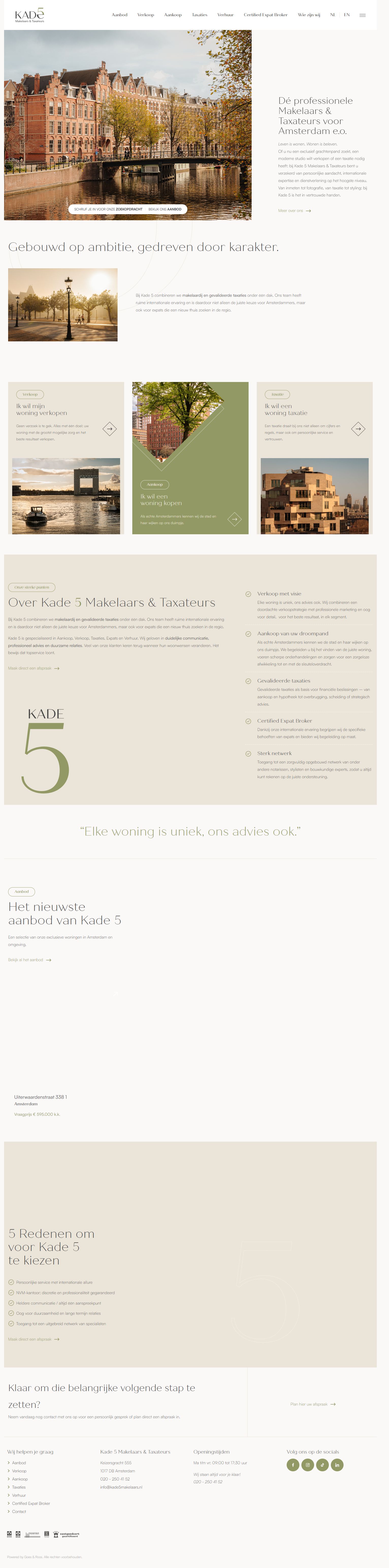 Screenshot van de website van kade5makelaars.nl