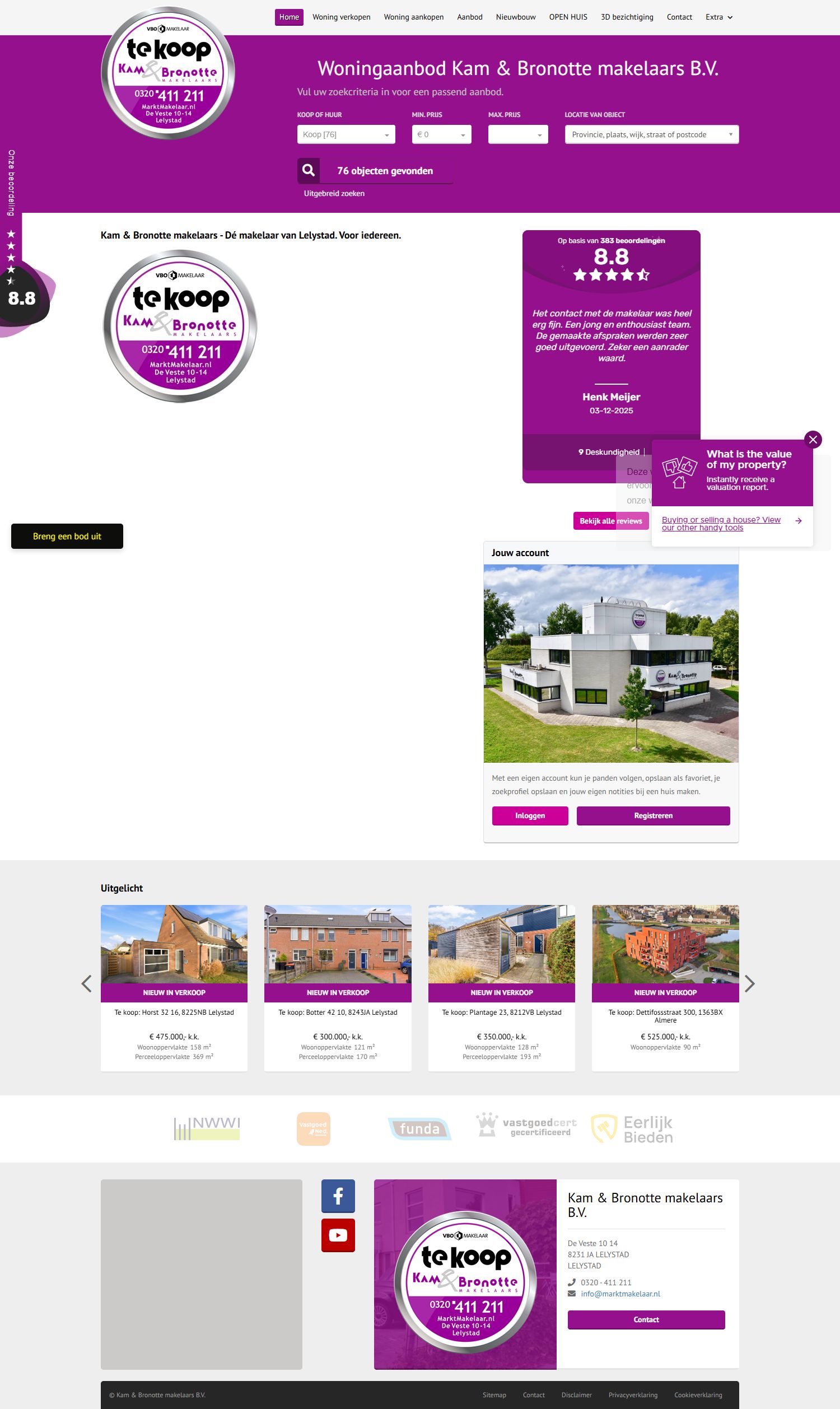 Screenshot of the website of www.marktmakelaar.nl