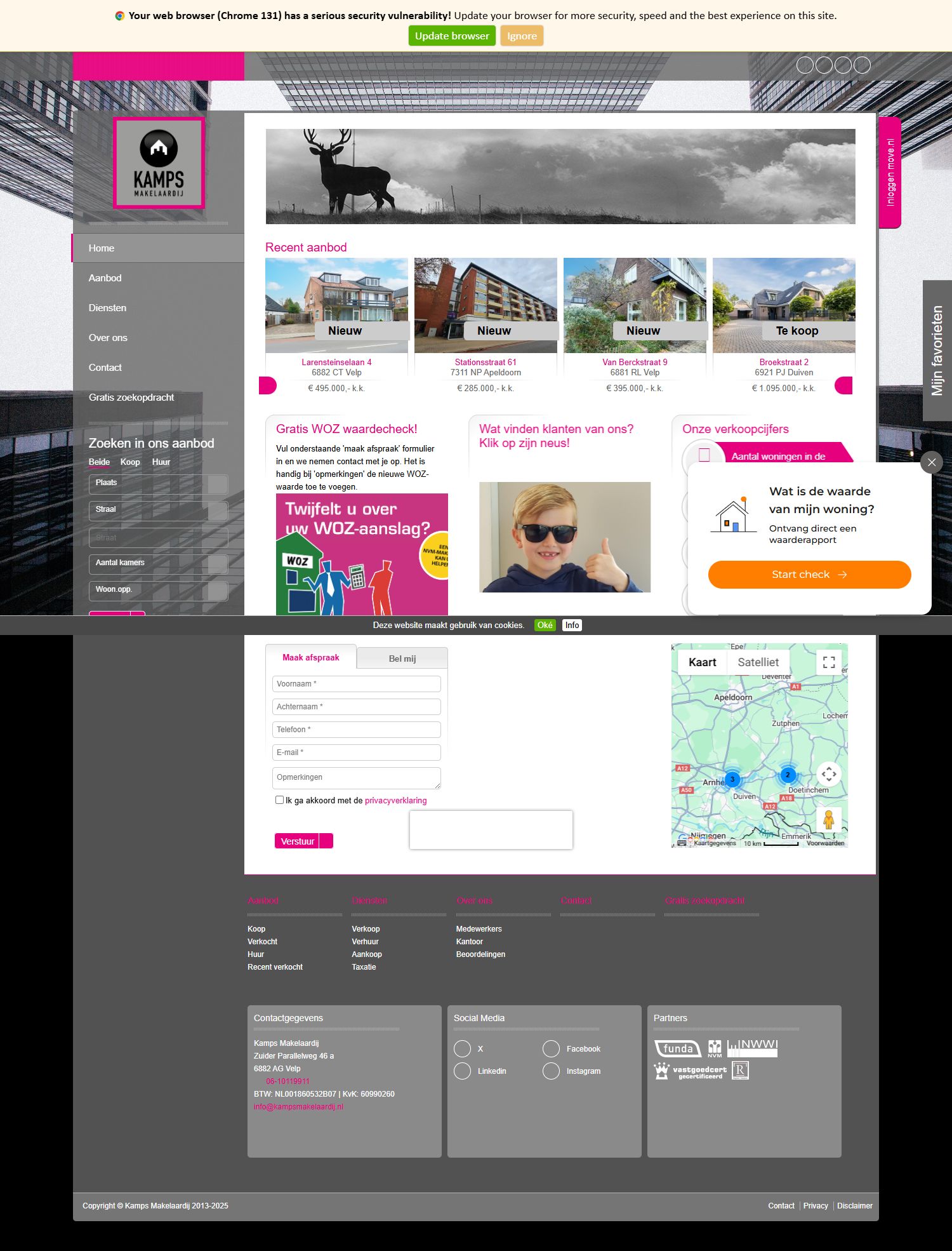 Screenshot of the website of www.kampsmakelaardij.nl