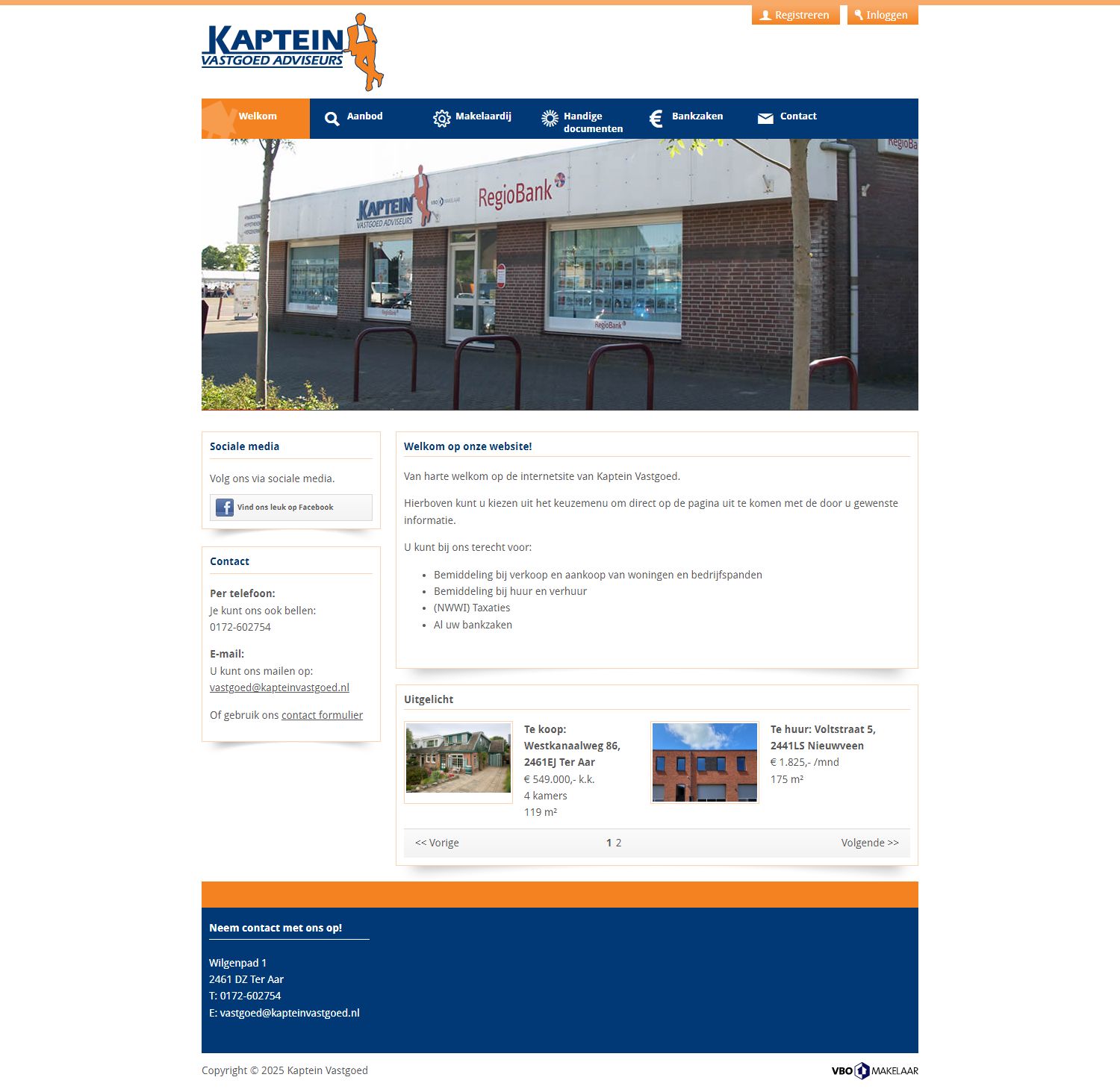 Screenshot van de website van www.kapteinvastgoed.nl