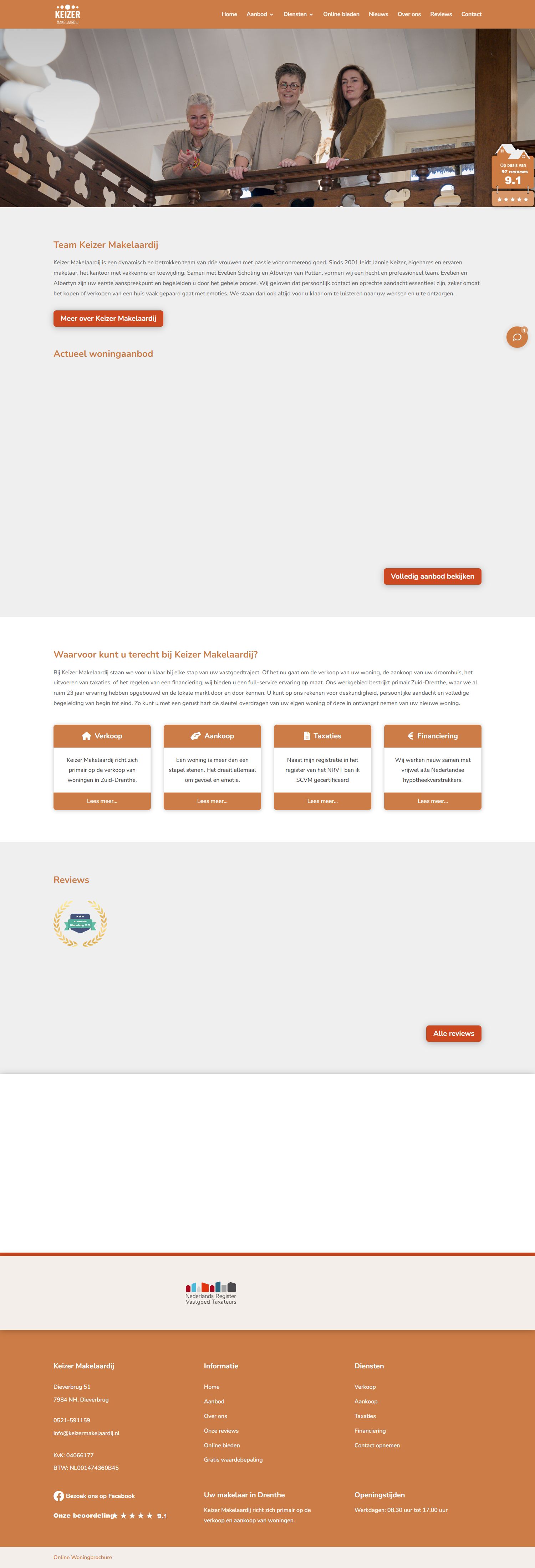 Screenshot van de website van www.keizermakelaardij.nl
